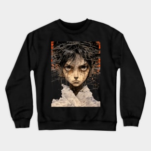 Mysterious Young Woman: A Young Woman Focused Forward on a Dark Background Crewneck Sweatshirt